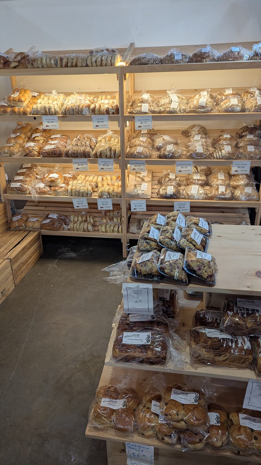 Shelves of fresh bread