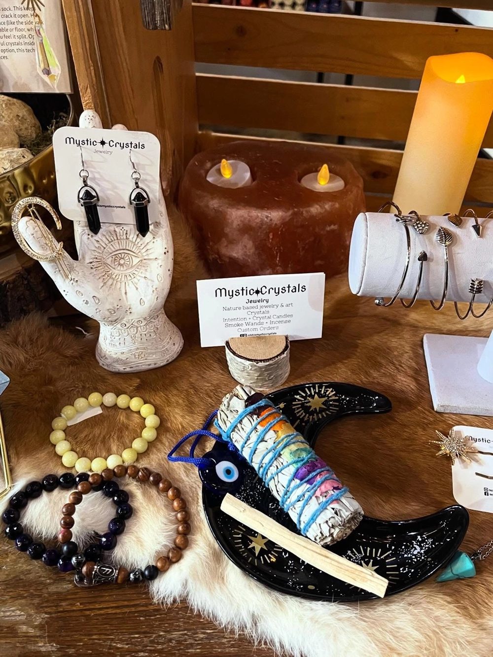 Crystal bracelets and jewellery on display