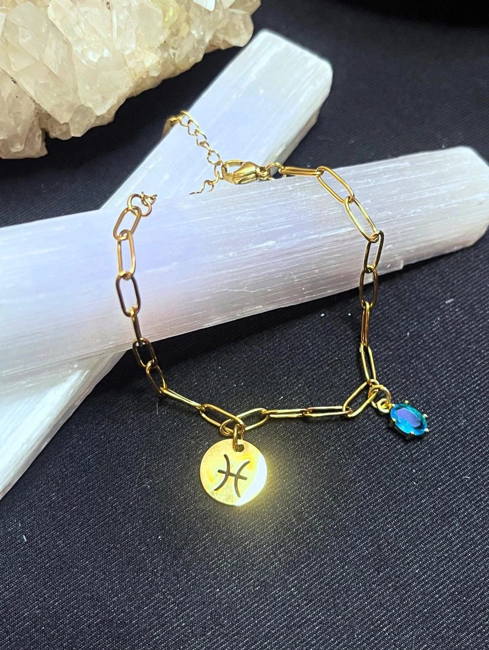 A gold charm bracelet
