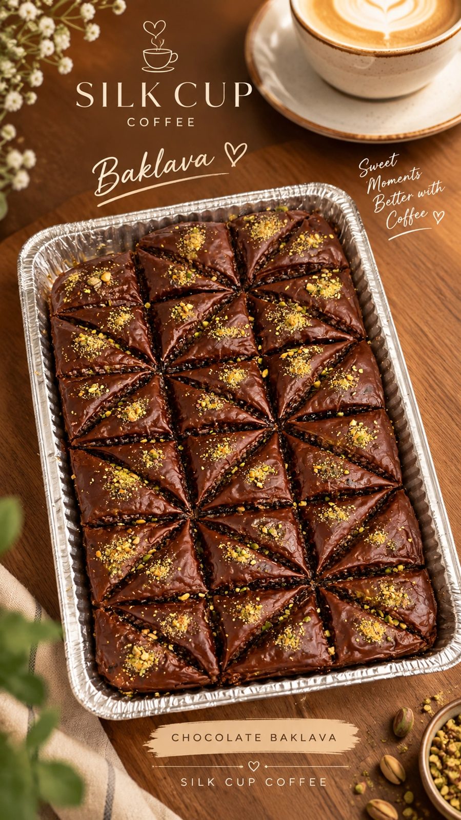 A tray of Silk Cup chocolate baklava
