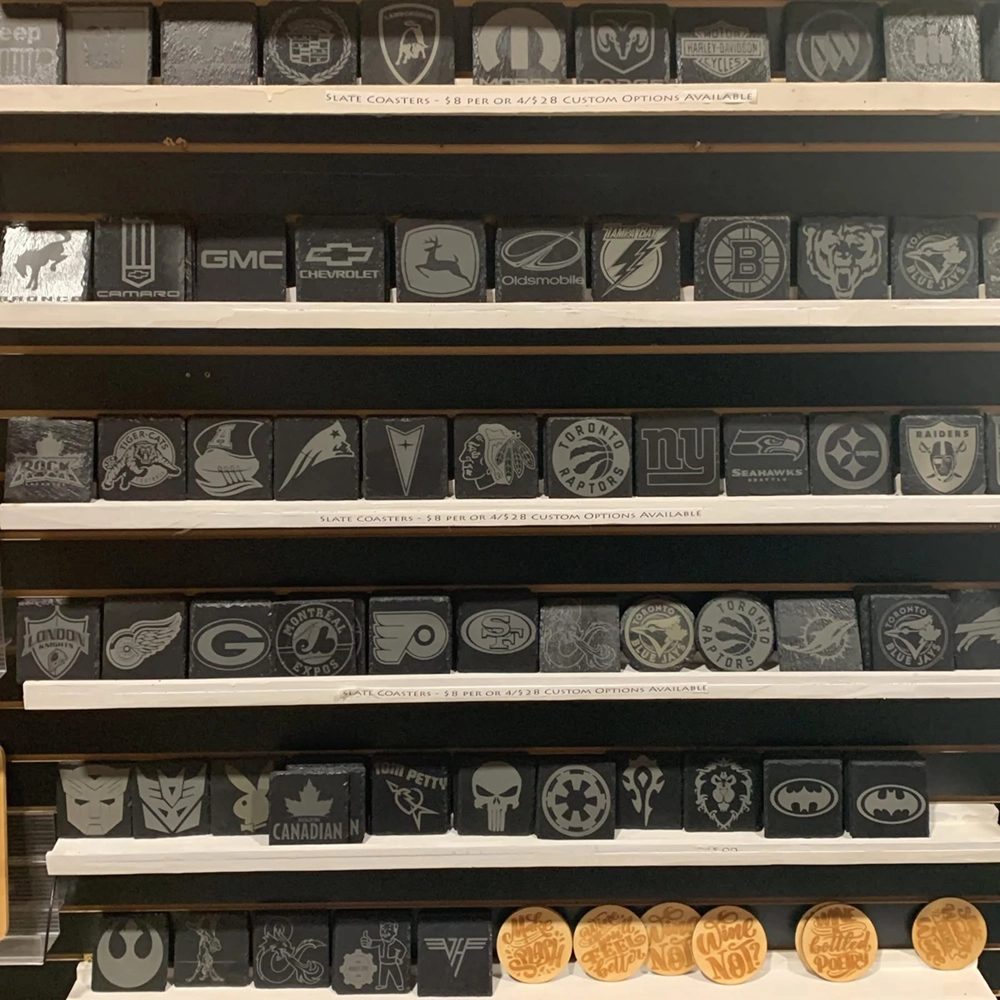 Custom printed products on shelves