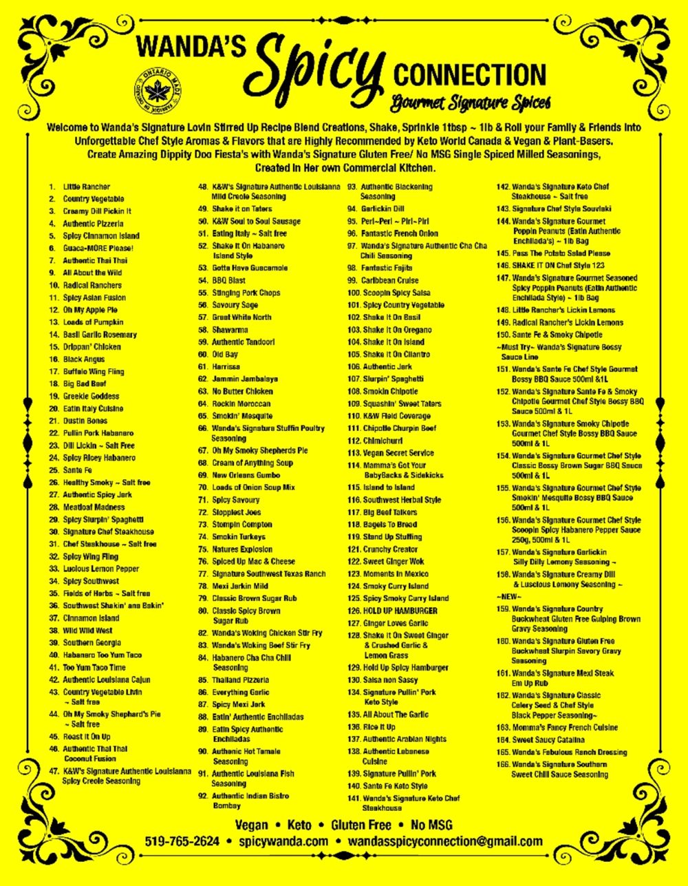 Wanda’s seasonings list